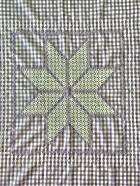 Mid-Century Lavender Gingham Chicken Scratch Embroidered Star Square Tablecloth